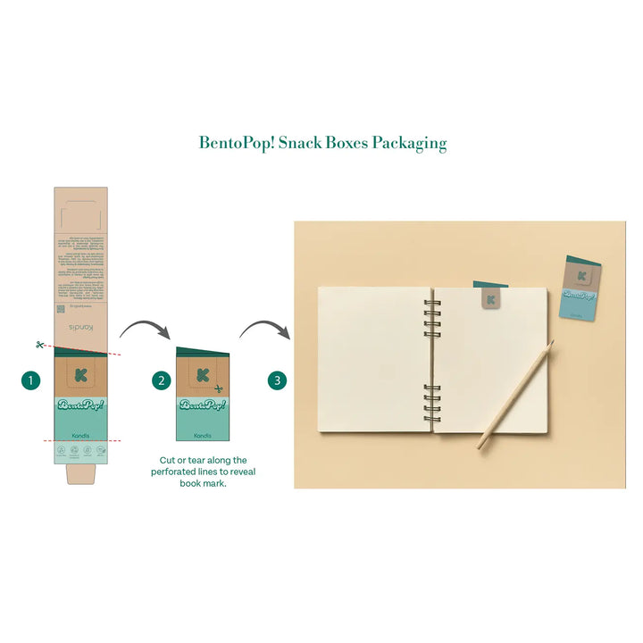 BentoPop! snack boxes packaging repurposed as a bookmark.