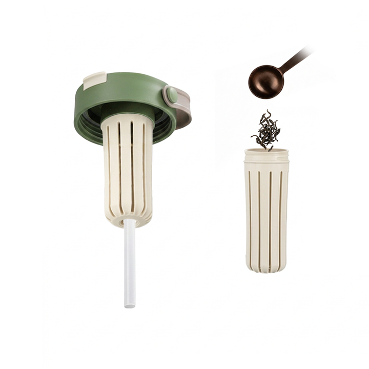 Water bottle lid with straw and tea infuser that can be removed.